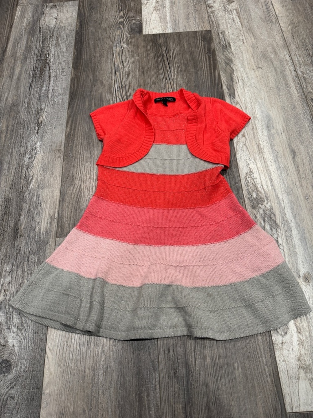 Derek Heart Red, Pink and Gray Striped Knit Dress with Bolero